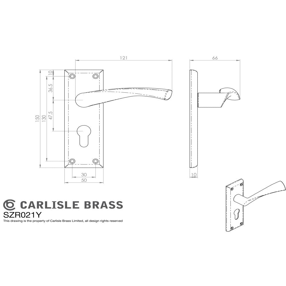 This image is a line drwaing of a Serozzetta - Venti Lever on Euro Lock Backplate - Satin Nickel available to order from Trade Door Handles in Kendal