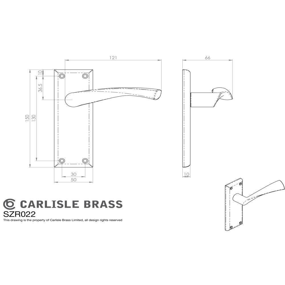 This image is a line drwaing of a Serozzetta - Venti Lever on Latch Backplate - Satin Nickel available to order from Trade Door Handles in Kendal