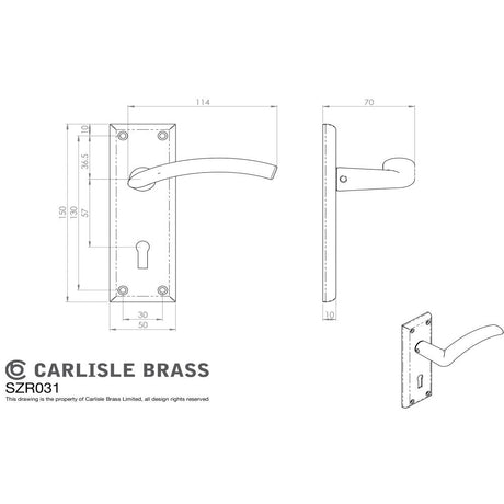 This image is a line drwaing of a Serozzetta - Trenta Lever on Lock Backplate - Satin Nickel available to order from Trade Door Handles in Kendal