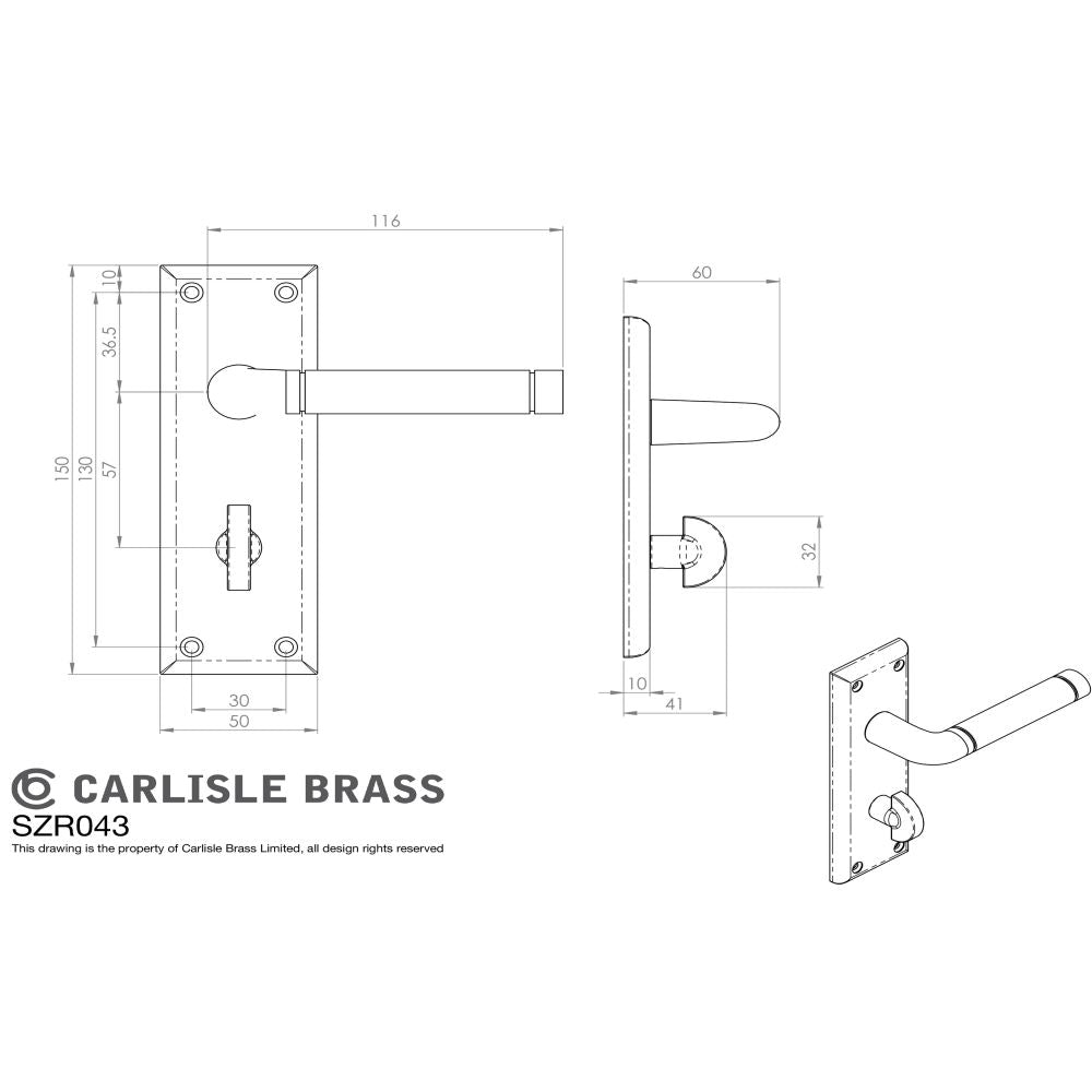 This image is a line drwaing of a Serozzetta - Quaranta Lever on Bathroom Backplate - Polished Nickel/Satin Nickel available to order from Trade Door Handles in Kendal