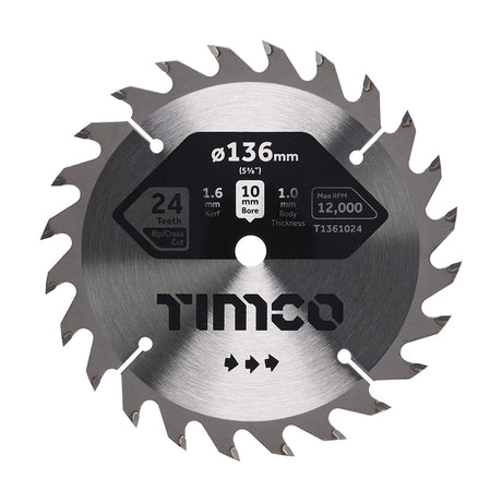 This is an image showing TIMCO Handheld Cordless Circular Saw Blade - 136 x 10 x 24T - 1 Each Clamshell available from T.H Wiggans Ironmongery in Kendal, quick delivery at discounted prices.