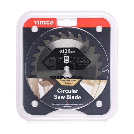 This is an image showing TIMCO Handheld Cordless Circular Saw Blade - 136 x 10 x 24T - 1 Each Clamshell available from T.H Wiggans Ironmongery in Kendal, quick delivery at discounted prices.