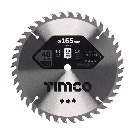 This is an image showing TIMCO Handheld Cordless Circular Saw Blade - 165 x 10 x 40T - 1 Each Clamshell available from T.H Wiggans Ironmongery in Kendal, quick delivery at discounted prices.