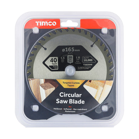 This is an image showing TIMCO Handheld Cordless Circular Saw Blade - 165 x 20 x 40T - 1 Each Clamshell available from T.H Wiggans Ironmongery in Kendal, quick delivery at discounted prices.
