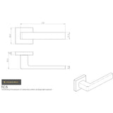 This image is a line drwaing of a Manital - Techna Lever on Square Rose - Polished Chrome available to order from Trade Door Handles in Kendal