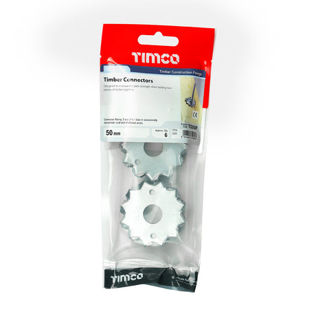 This is an image showing TIMCO Timber Connectors - Double Sided - Galvanised - 50mm / M12 - 6 Pieces TIMpac available from T.H Wiggans Ironmongery in Kendal, quick delivery at discounted prices.