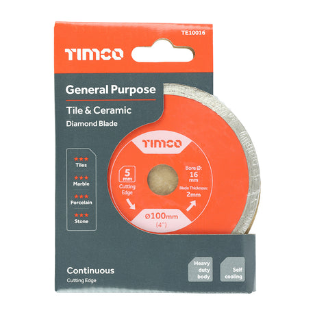 This is an image showing TIMCO General Purpose Tile & Ceramic Diamond Blade - Continuous   - 100 x 16.0 - 1 Each Box available from T.H Wiggans Ironmongery in Kendal, quick delivery at discounted prices.