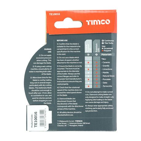 This is an image showing TIMCO General Purpose Tile & Ceramic Diamond Blade - Continuous   - 100 x 16.0 - 1 Each Box available from T.H Wiggans Ironmongery in Kendal, quick delivery at discounted prices.