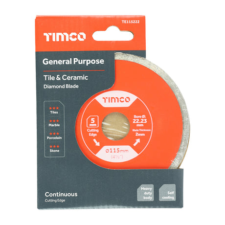 This is an image showing TIMCO General Purpose Tile & Ceramic Diamond Blade - Continuous   - 115 x 22.2 - 1 Each Box available from T.H Wiggans Ironmongery in Kendal, quick delivery at discounted prices.