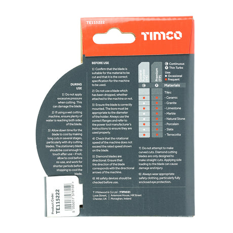 This is an image showing TIMCO General Purpose Tile & Ceramic Diamond Blade - Continuous   - 115 x 22.2 - 1 Each Box available from T.H Wiggans Ironmongery in Kendal, quick delivery at discounted prices.