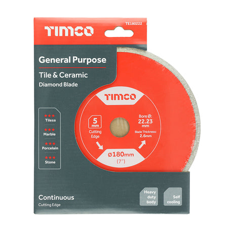 This is an image showing TIMCO General Purpose Tile & Ceramic Diamond Blade - Continuous   - 180 x 22.2 - 1 Each Box available from T.H Wiggans Ironmongery in Kendal, quick delivery at discounted prices.