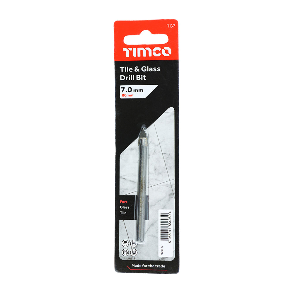 This is an image showing TIMCO TCT Arrow Head Tile & Glass Bit - 7.0mm - 1 Each Blister Pack available from T.H Wiggans Ironmongery in Kendal, quick delivery at discounted prices.