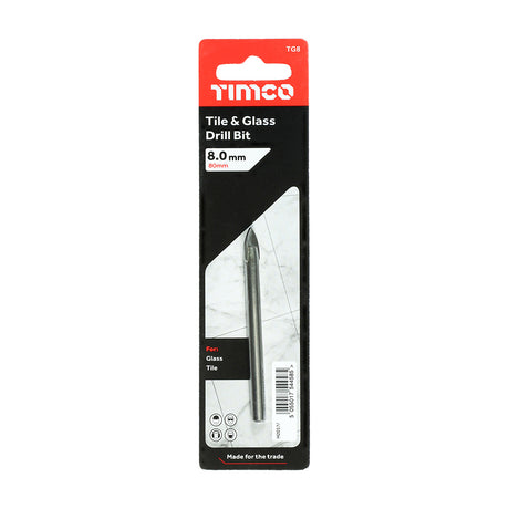 This is an image showing TIMCO TCT Arrow Head Tile & Glass Bit - 8.0mm - 1 Each Blister Pack available from T.H Wiggans Ironmongery in Kendal, quick delivery at discounted prices.