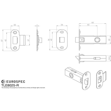 This image is a line drwaing of a Eurospec - Contract Standard Tubular Latch Radius - Nickel Plate available to order from T.H Wiggans Architectural Ironmongery in Kendal