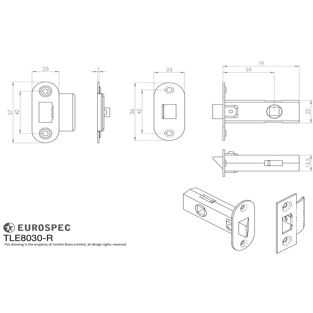 This image is a line drwaing of a Eurospec - Contract Standard Tubular Latch Radius - Nickel Plate available to order from T.H Wiggans Architectural Ironmongery in Kendal