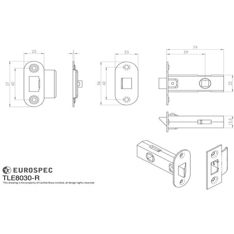 This image is a line drwaing of a Eurospec - Contract Standard Tubular Latch Radius - Nickel Plate available to order from T.H Wiggans Architectural Ironmongery in Kendal