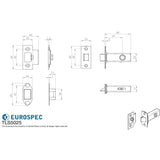 This image is a line drwaing of a Eurospec - Heavy Sprung Tubular Latch 64mm - Electro Brassed/Satin Stainless Ste available to order from T.H Wiggans Architectural Ironmongery in Kendal