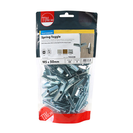 This is an image showing TIMCO Spring Toggles - Zinc - M5 x 50 - 55 Pieces TIMbag available from T.H Wiggans Ironmongery in Kendal, quick delivery at discounted prices.