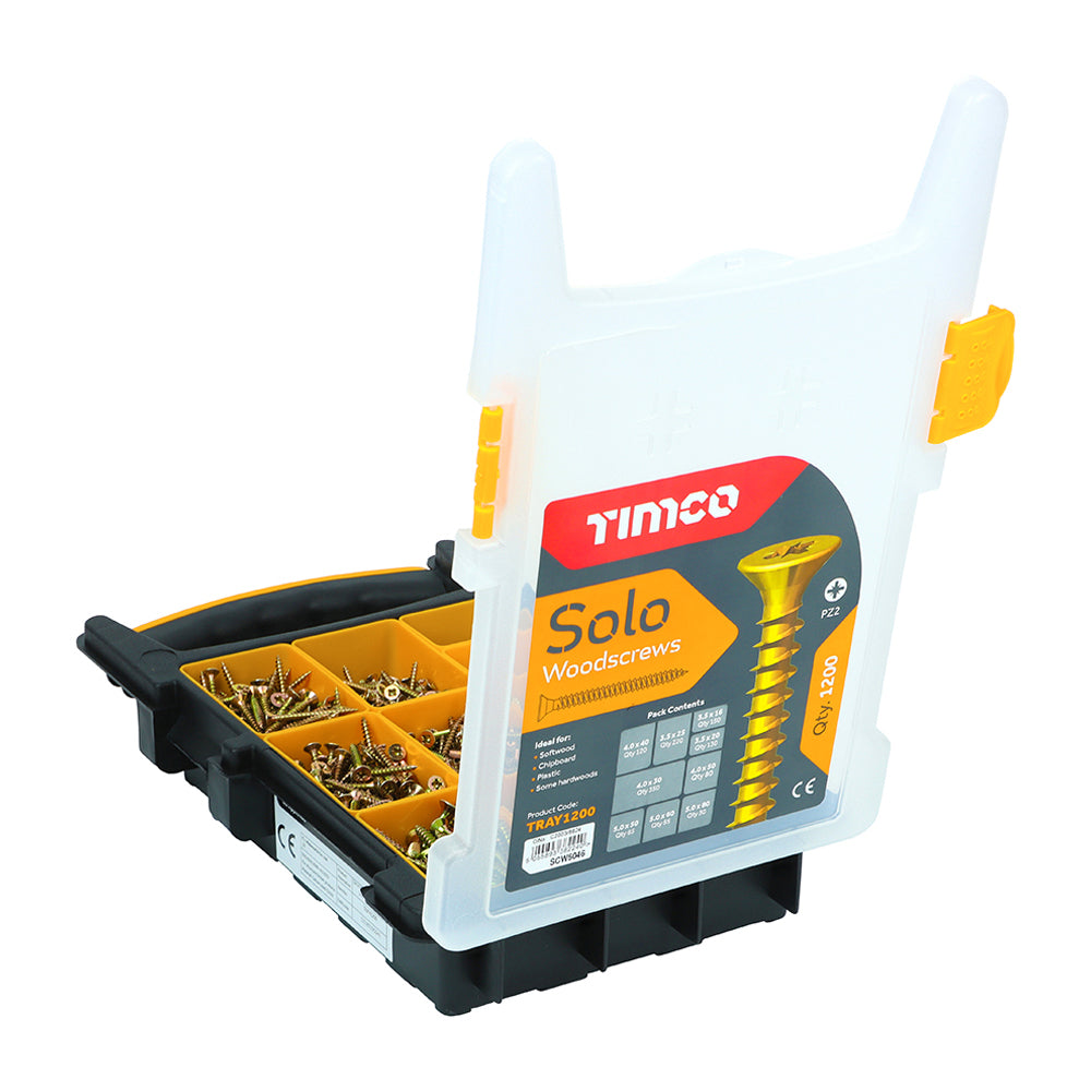 This is an image showing TIMCO Solo Chipboard & Woodscrews - Mixed Tray - PZ - Double Countersunk - Yellow - 1200pcs - 1200 Pieces Tray available from T.H Wiggans Ironmongery in Kendal, quick delivery at discounted prices.