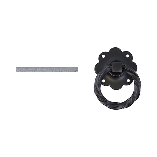 This is an image showing TIMCO Ring Gate Latch - Twisted - Black - 6" - 1 Each TIMbag available from T.H Wiggans Ironmongery in Kendal, quick delivery at discounted prices.