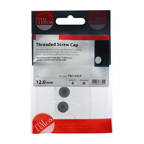 This is an image showing TIMCO Threaded Screw Caps - Solid Brass - Satin Chrome - 12mm - 4 Pieces TIMpac available from T.H Wiggans Ironmongery in Kendal, quick delivery at discounted prices.