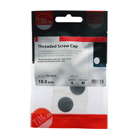 This is an image showing TIMCO Threaded Screw Caps - Solid Brass - Satin Chrome - 18mm - 4 Pieces TIMpac available from T.H Wiggans Ironmongery in Kendal, quick delivery at discounted prices.