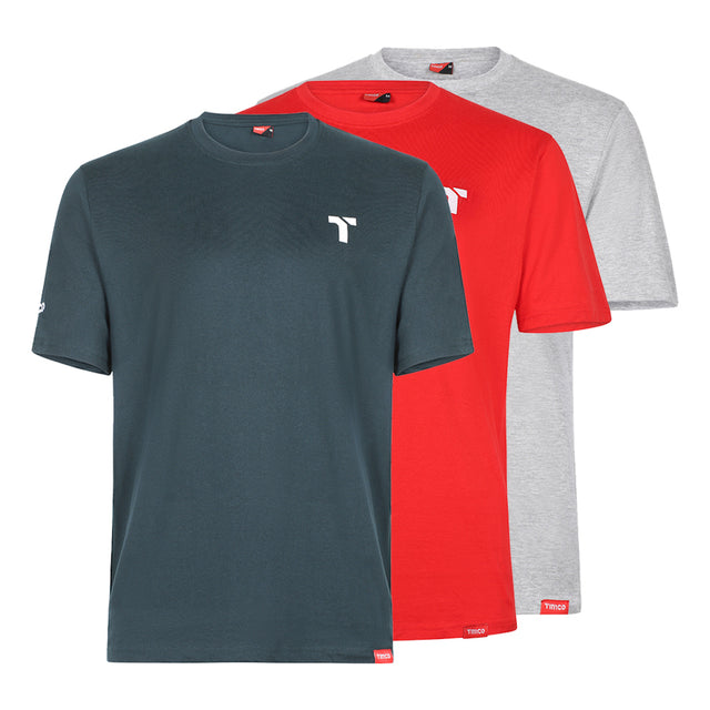This is an image showing TIMCO Short Sleeve Trade T-Shirt Pack - X Large (Grey/Red/Green) - 3 Pieces Bag available from T.H Wiggans Ironmongery in Kendal, quick delivery at discounted prices.