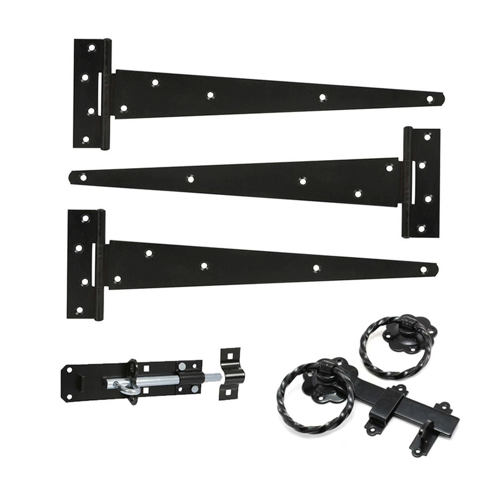 This is an image of Spira Brass - 18" 450mm Twist Ring Gate Ironmongery Kit Black available to order from T.H Wiggans Architectural Ironmongery in Kendal, quick delivery and discounted prices.