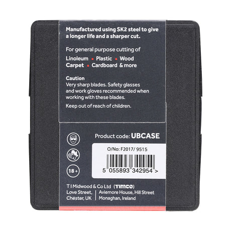 This is an image showing TIMCO Utility Knife Blades - 60 x 19 x 0.6 - 100 Pieces Case available from T.H Wiggans Ironmongery in Kendal, quick delivery at discounted prices.