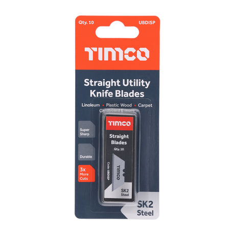 This is an image showing TIMCO Utility Knife Blades - 60 x 19 x 0.6 - 10 Pieces Backing Card available from T.H Wiggans Ironmongery in Kendal, quick delivery at discounted prices.