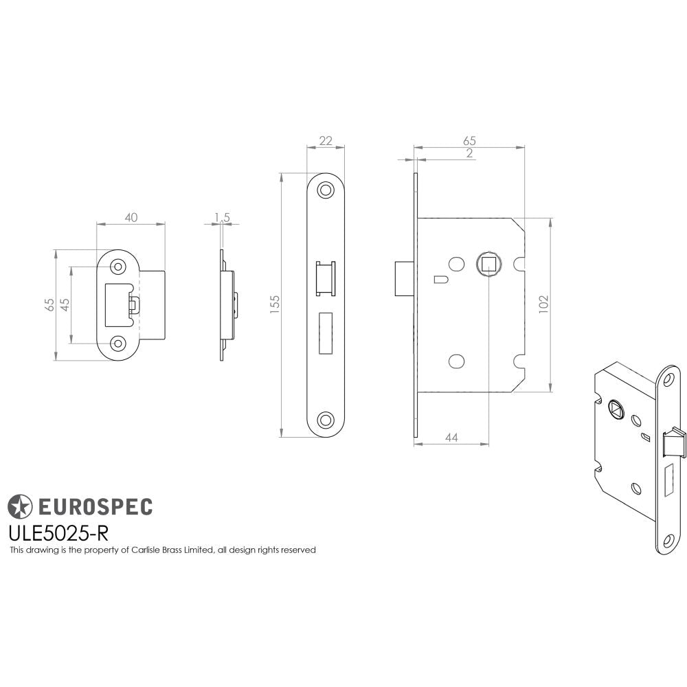 This image is a line drwaing of a Eurospec - Upright Latch Radius 64mm - Nickel Plate available to order from T.H Wiggans Architectural Ironmongery in Kendal