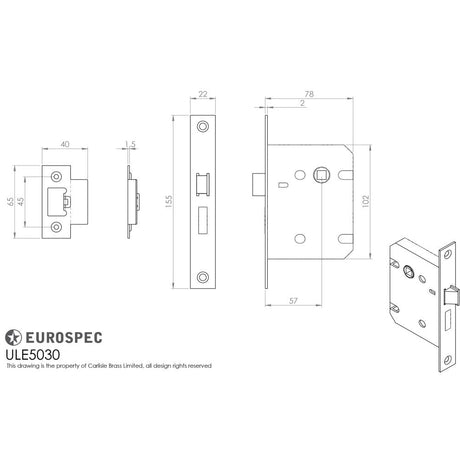 This image is a line drwaing of a Eurospec - Upright Latch 76mm - Nickel Plate available to order from T.H Wiggans Architectural Ironmongery in Kendal