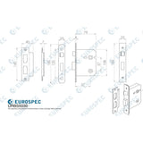 This image is a line drwaing of a Eurospec - Bathroom Sashlock 76mm - Satin Stainless Steel available to order from T.H Wiggans Architectural Ironmongery in Kendal