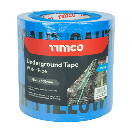 This is an image showing TIMCO Underground Tape - Water Pipe - 365m x 150mm - 1 Each Roll available from T.H Wiggans Ironmongery in Kendal, quick delivery at discounted prices.