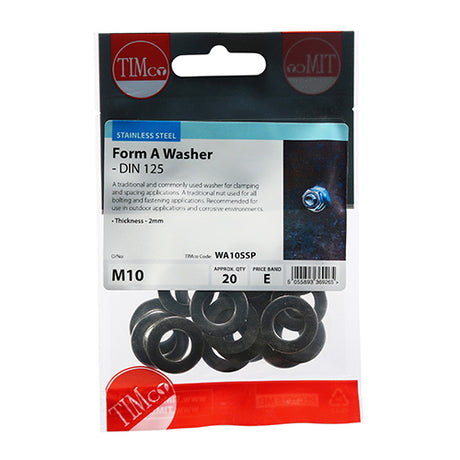 This is an image showing TIMCO Form A Washers - Stainless Steel - M10 - 20 Pieces TIMpac available from T.H Wiggans Ironmongery in Kendal, quick delivery at discounted prices.