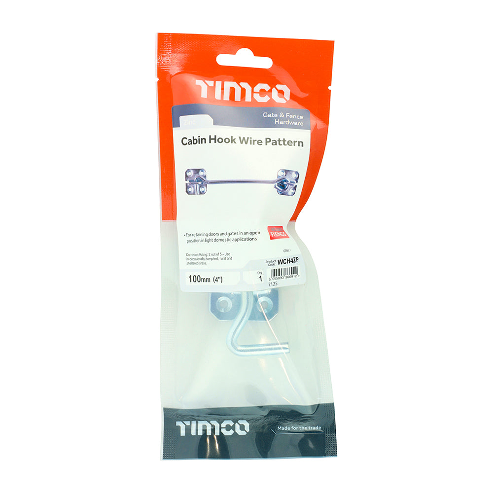 This is an image showing TIMCO Cabin Hooks - Wire Pattern - Zinc - 4" - 1 Each TIMpac available from T.H Wiggans Ironmongery in Kendal, quick delivery at discounted prices.