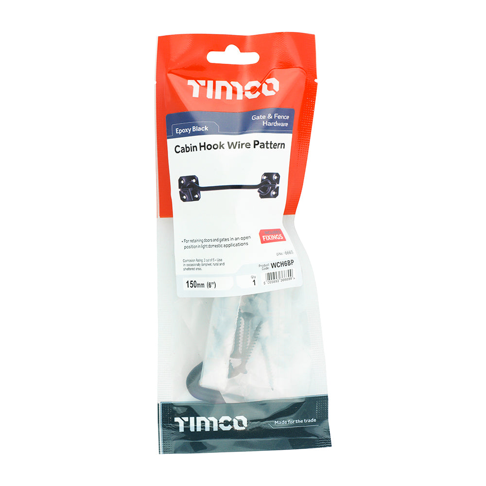 This is an image showing TIMCO Cabin Hooks - Wire Pattern - Black - 6" - 1 Each TIMpac available from T.H Wiggans Ironmongery in Kendal, quick delivery at discounted prices.