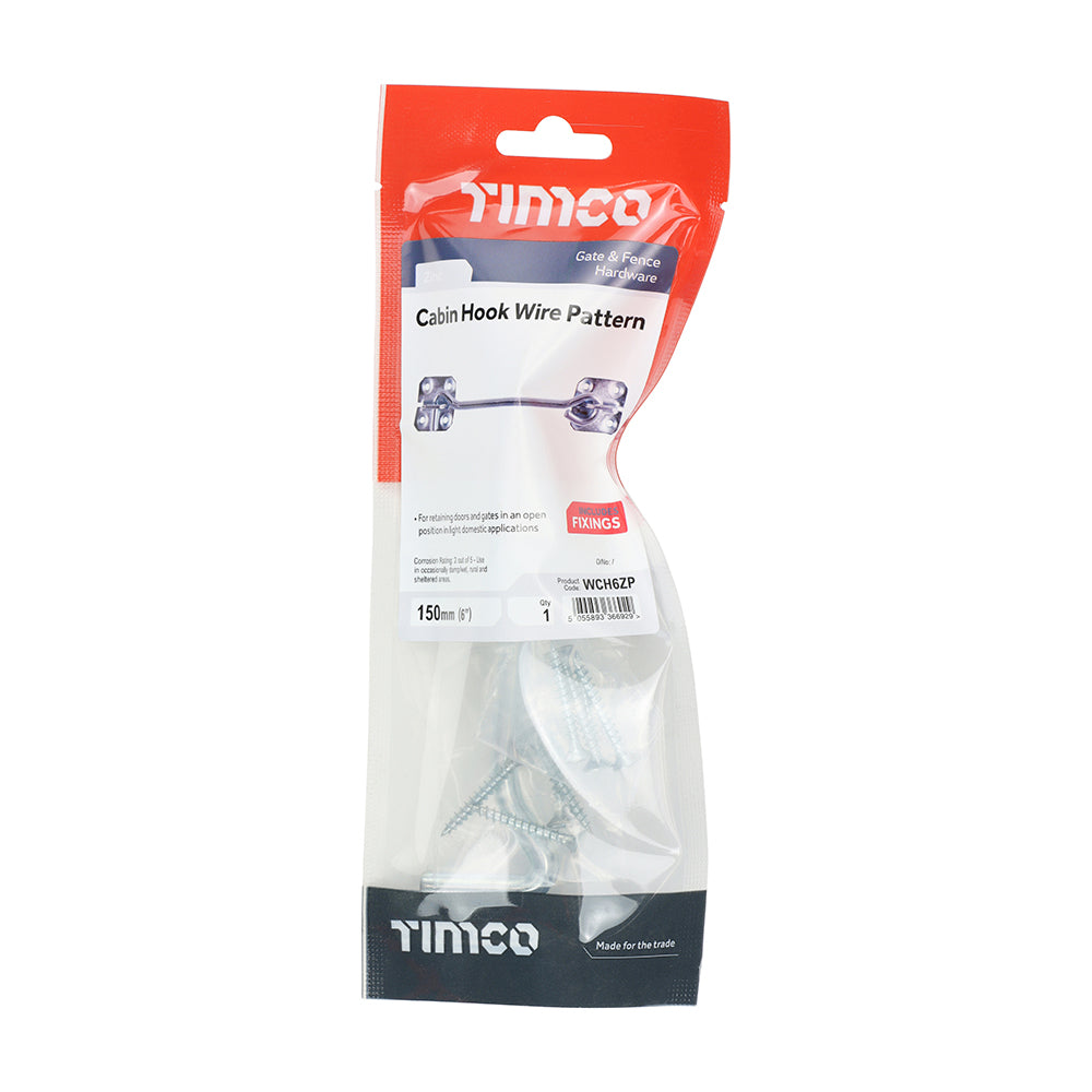 This is an image showing TIMCO Cabin Hooks - Wire Pattern - Zinc - 6" - 1 Each TIMpac available from T.H Wiggans Ironmongery in Kendal, quick delivery at discounted prices.