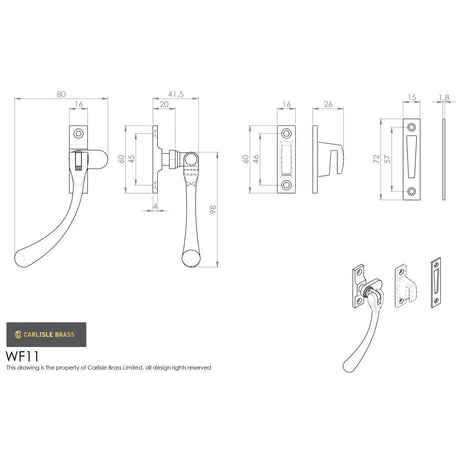 This image is a line drwaing of a Carlisle Brass - Bulb End Casement Fastener - Polished Brass available to order from T.H Wiggans Architectural Ironmongery in Kendal in Kendal