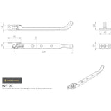 This image is a line drwaing of a Carlisle Brass - Bulb End Casement Stay 203mm - Polished Brass available to order from T.H Wiggans Architectural Ironmongery in Kendal in Kendal