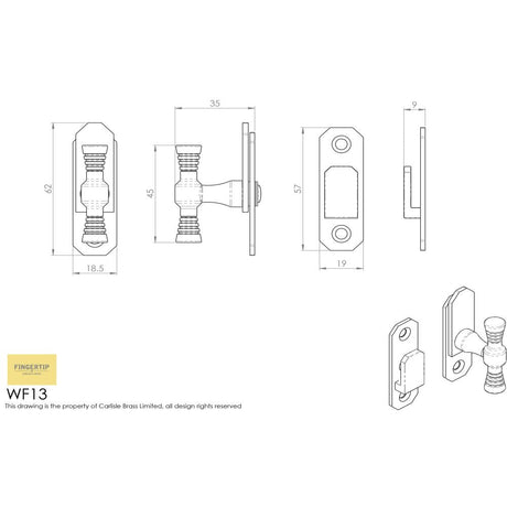 This image is a line drwaing of a Carlisle Brass - T-Handle Fastener - Satin Chrome available to order from Trade Door Handles in Kendal