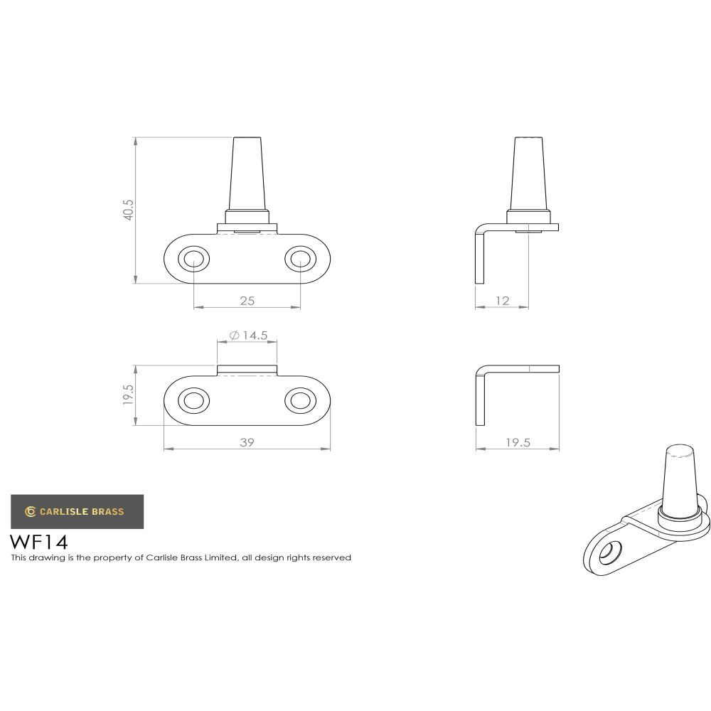 This image is a line drwaing of a Carlisle Brass - Flush Fitting Casement Pin - Polished Brass available to order from T.H Wiggans Architectural Ironmongery in Kendal in Kendal