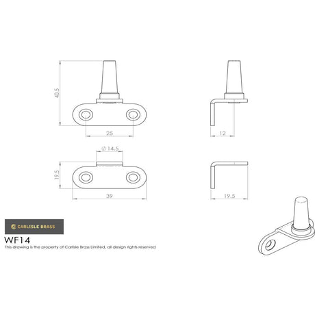 This image is a line drwaing of a Carlisle Brass - Flush Fitting Casement Pin - Polished Chrome available to order from T.H Wiggans Architectural Ironmongery in Kendal in Kendal