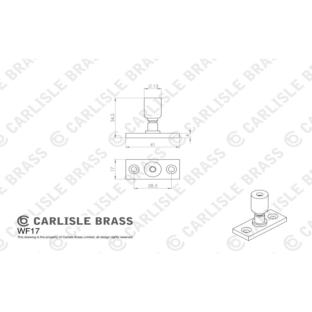 This image is a line drwaing of a Carlisle Brass - Locking Casement Stay Pin - Powder Coat Black available to order from T.H Wiggans Architectural Ironmongery in Kendal in Kendal