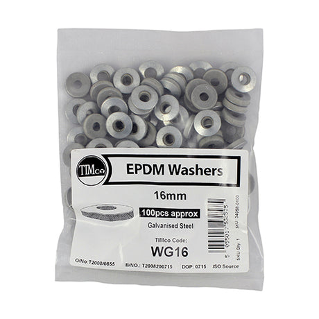 This is an image showing TIMCO EPDM Washers - Galvanised - 16mm - 100 Pieces Bag available from T.H Wiggans Ironmongery in Kendal, quick delivery at discounted prices.