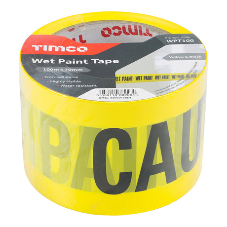This is an image showing TIMCO Wet Paint Tape - 70mm x 100m - 1 Each Roll available from T.H Wiggans Ironmongery in Kendal, quick delivery at discounted prices.