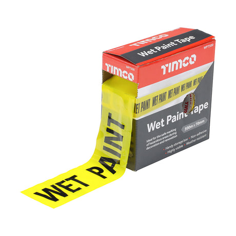 This is an image showing TIMCO Wet Paint Tape - 70mm x 500m - 1 Each Box available from T.H Wiggans Ironmongery in Kendal, quick delivery at discounted prices.