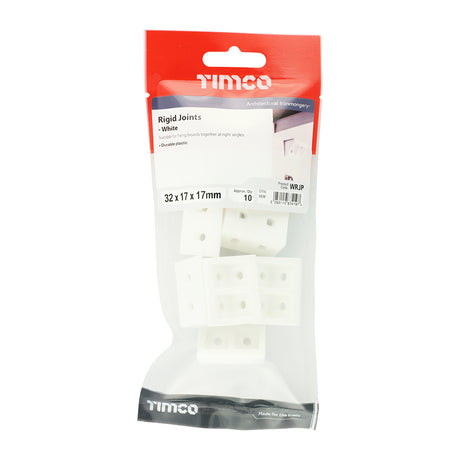 This is an image showing TIMCO Rigid Joints - White - 32 x 17 x 17 - 10 Pieces TIMpac available from T.H Wiggans Ironmongery in Kendal, quick delivery at discounted prices.