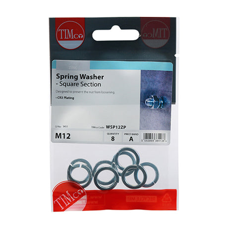 This is an image showing TIMCO Spring Washers - Zinc - M12 - 8 Pieces TIMpac available from T.H Wiggans Ironmongery in Kendal, quick delivery at discounted prices.