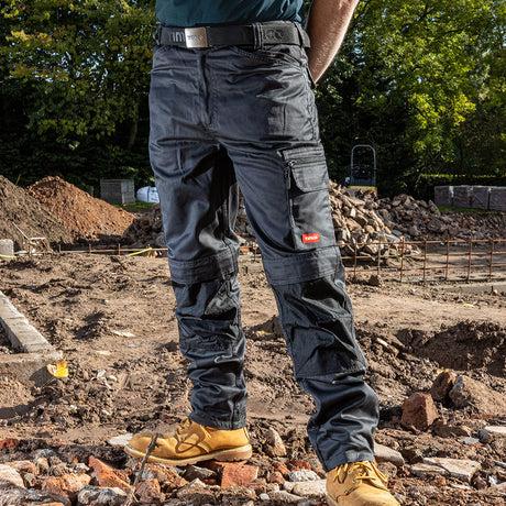 This is an image showing TIMCO Workman Trousers - Grey/Black - W36 L30 - 1 Each Bag available from T.H Wiggans Ironmongery in Kendal, quick delivery at discounted prices.